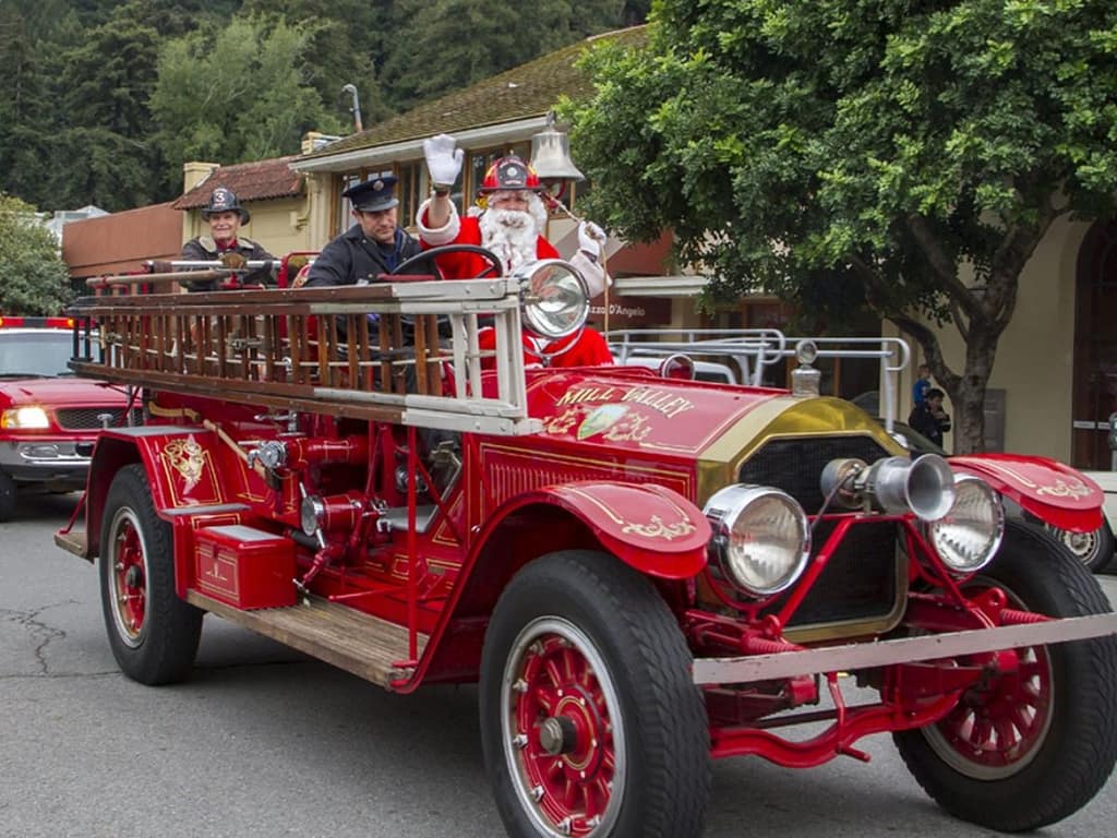vintage firetruck and santa