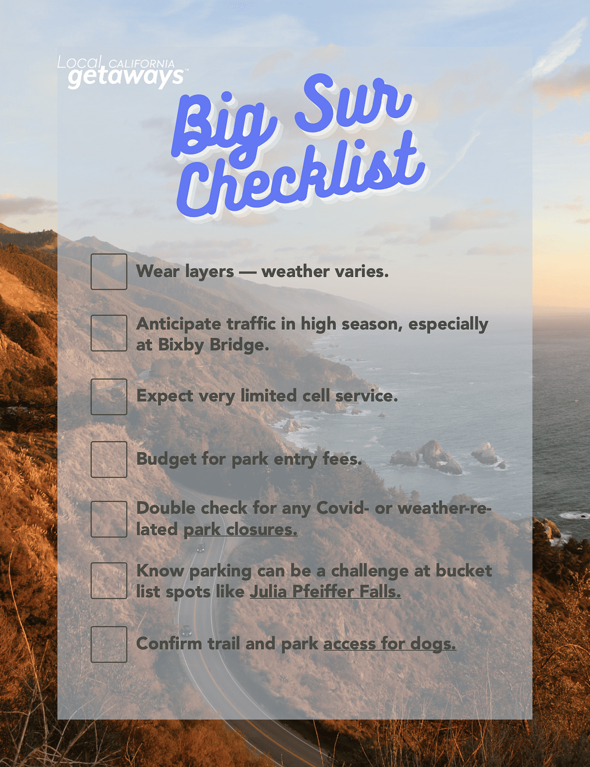 Big Sur Checklist-Ultimate Guide-Monterey Peninsula-Local Getaways