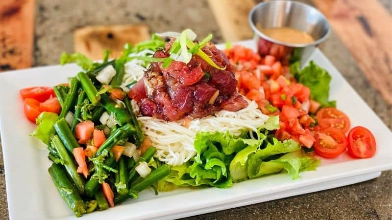 Umekes Fish Market Bar and Grill Kona Hawaii Poke Somen Noodle Salad